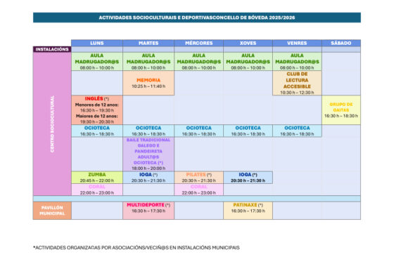 ACTIVIDADES SOCIOCULTURAIS E DEPORTIVASCONCELLO DE BÓVEDA 2025/2026